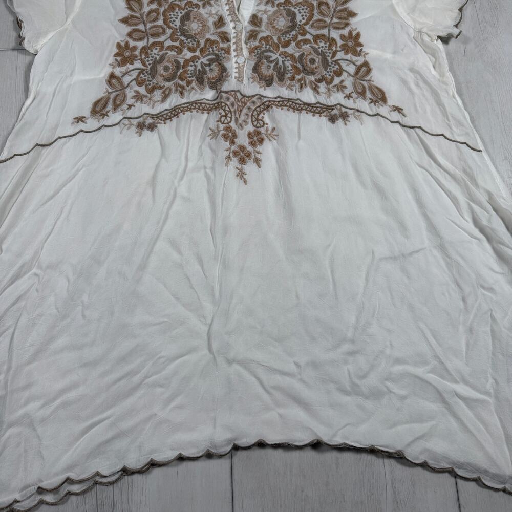 Johnny Was Tunic Blouse Womens Large White Lace Embroidered Sheer Boho Top - Picture 6 of 16